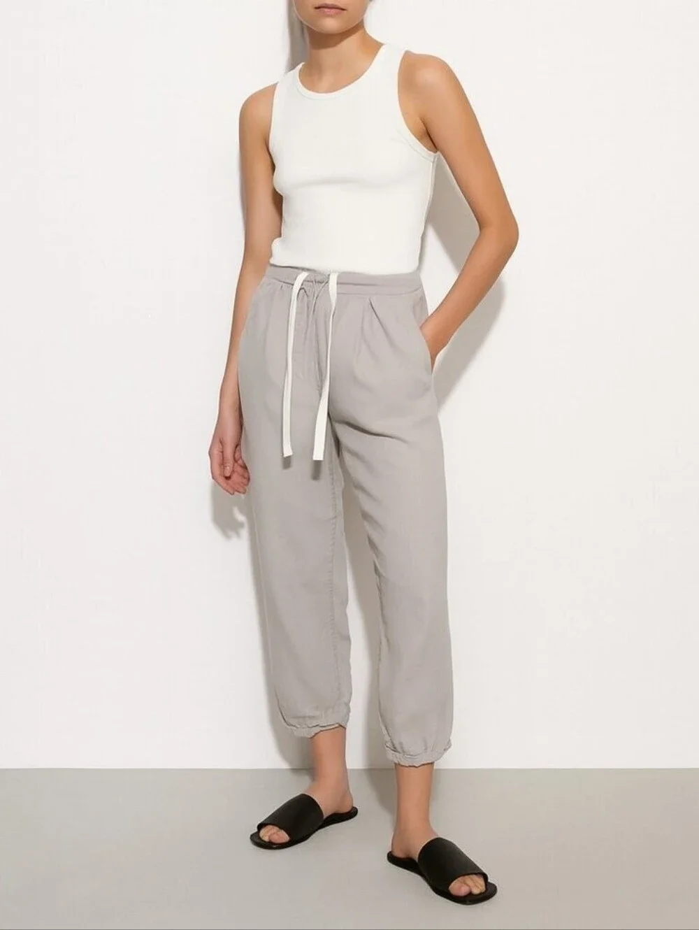 Aritzia Wilfred Allant Linen Blend Ashen High Waist Cropped Trousers